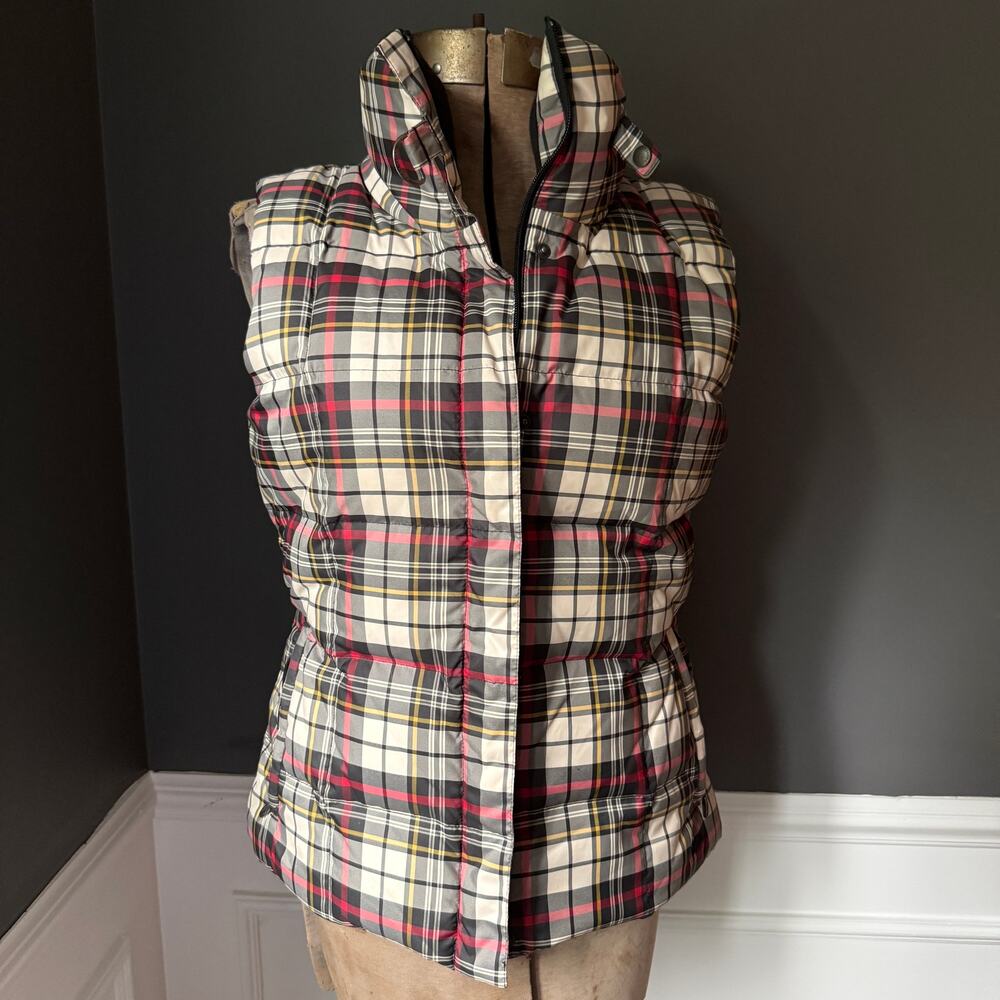Eddie Bauer 700 Fill Goose Down Plaid Puffer Vest Tartan Red Black M